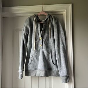 Grey Hoodie Sweatshirt with Gold Buttons